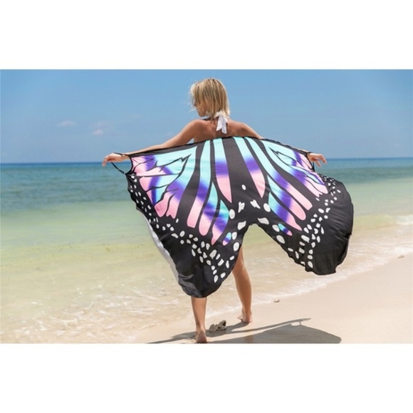 Butterfly tie die ombré beach coverup wrap dress - Picture 6 of 8